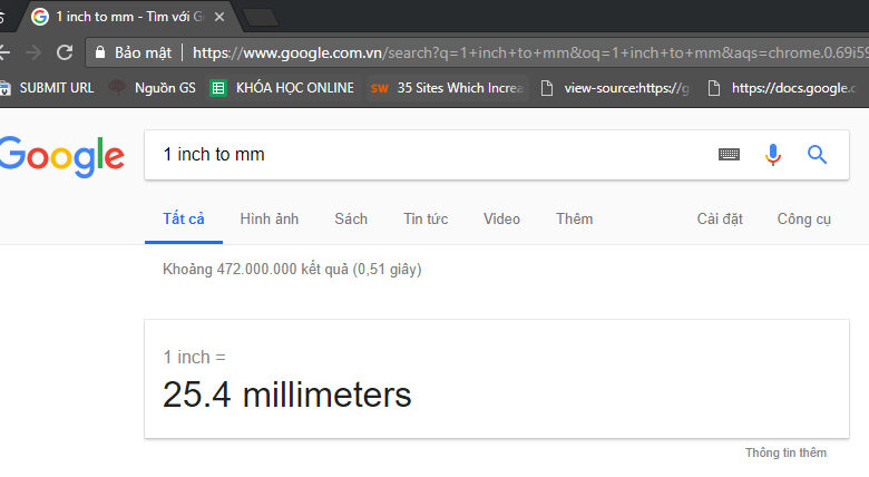 Quy Đổi inch sang mm, 1 inch bằng bao nhiêu mm, 1 inch to cm
