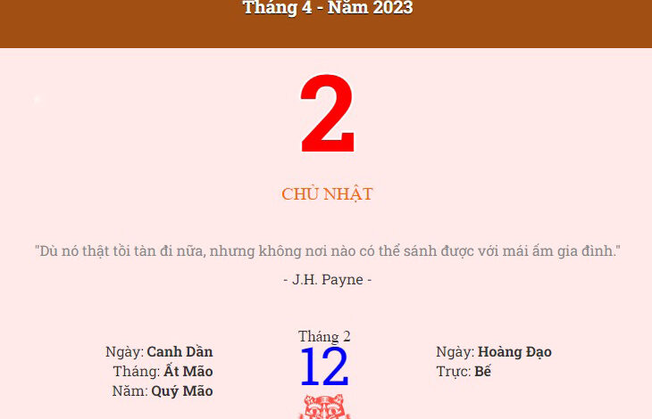 Lịch âm 2/4, xem âm lịch hôm nay Chủ Nhật ngày 2/4/2023 đầy đủ