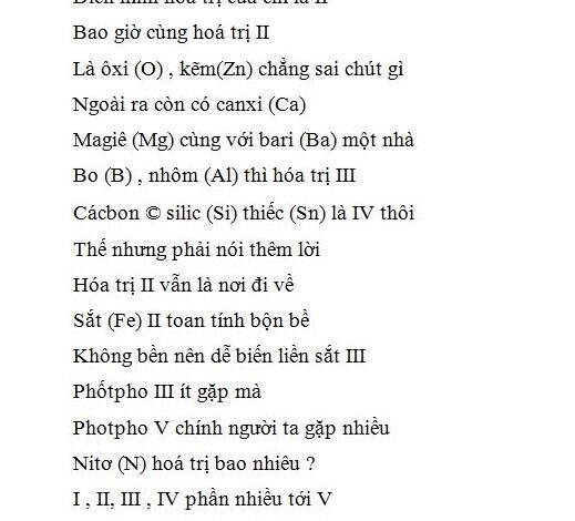 Bài ca hóa trị - Bài ca nguyên tử khối - Hoatieu.vn