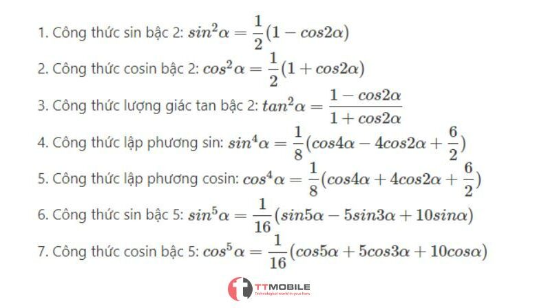 Tổng Hợp 15 Công Thức Hạ Bậc không thể bỏ qua - TT Mobile