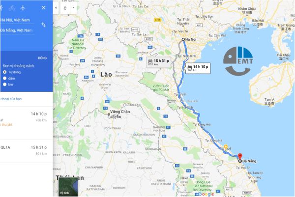 Từ Hà Nội đi Đà Nẵng bao nhiêu km và đi bằng phương tiện nào?