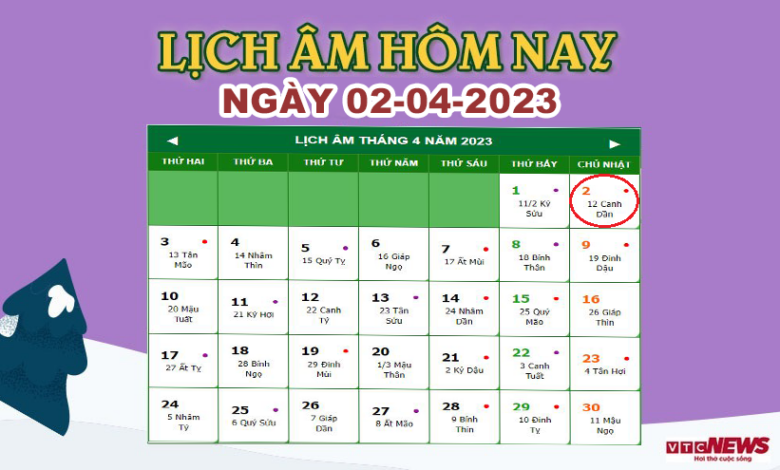Lịch âm 2/4 – Âm lịch hôm nay 2/4 chính xác nhất - lịch vạn niên 2/4