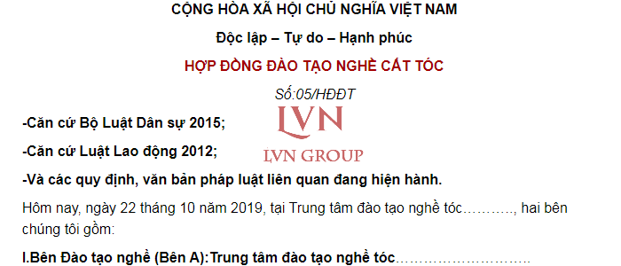 Hợp đồng đào tạo nghề cắt tóc - LVN Group