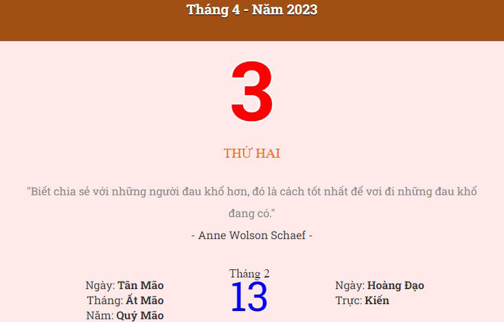 Lịch âm 3/4, xem âm lịch hôm nay Thứ 2 ngày 3/4/2023 đầy đủ nhất