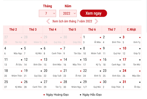 Tháng 7 Có Bao Nhiêu Ngày Theo Lịch Âm và Dương - DHB Design