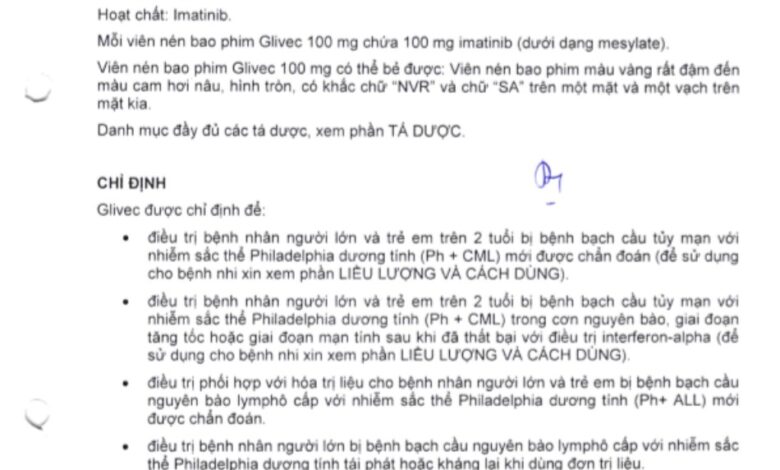 Thuốc Glivec 100mg có tác dụng gì, mua ở đâu, giá bao nhiêu?